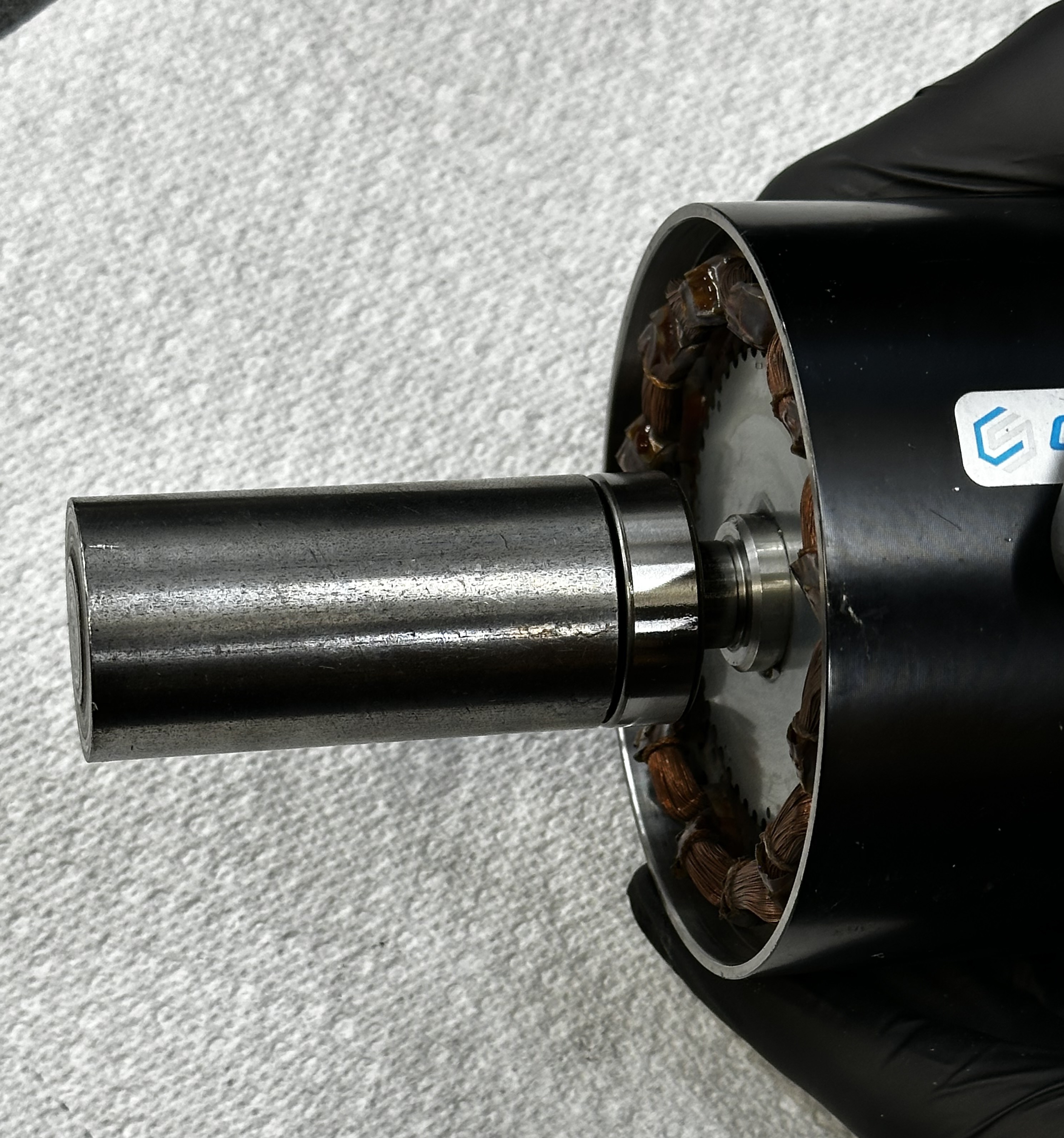 bearing on the shaft of the rotor with the mandrel.