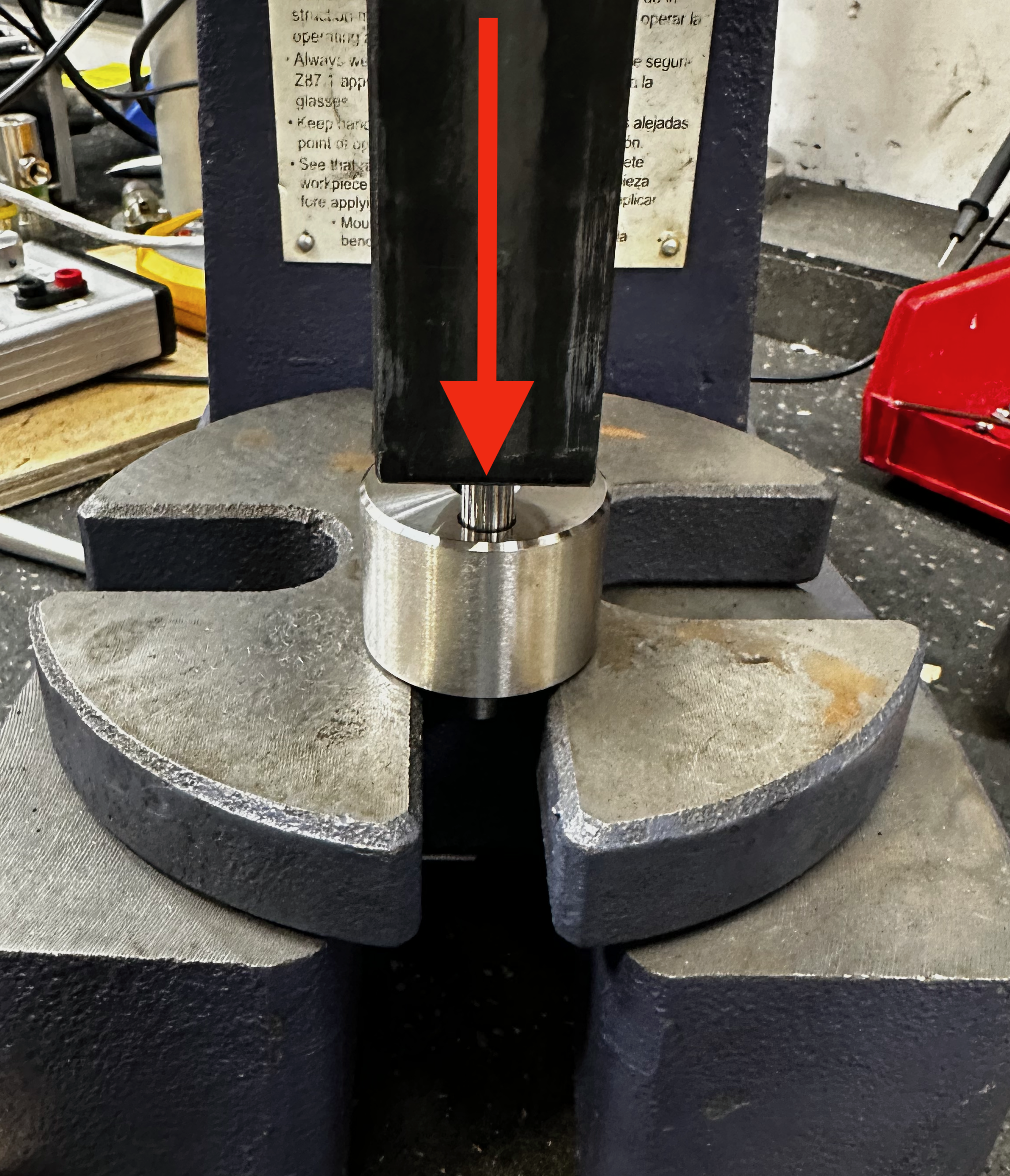 Crank pin in the arbor press.